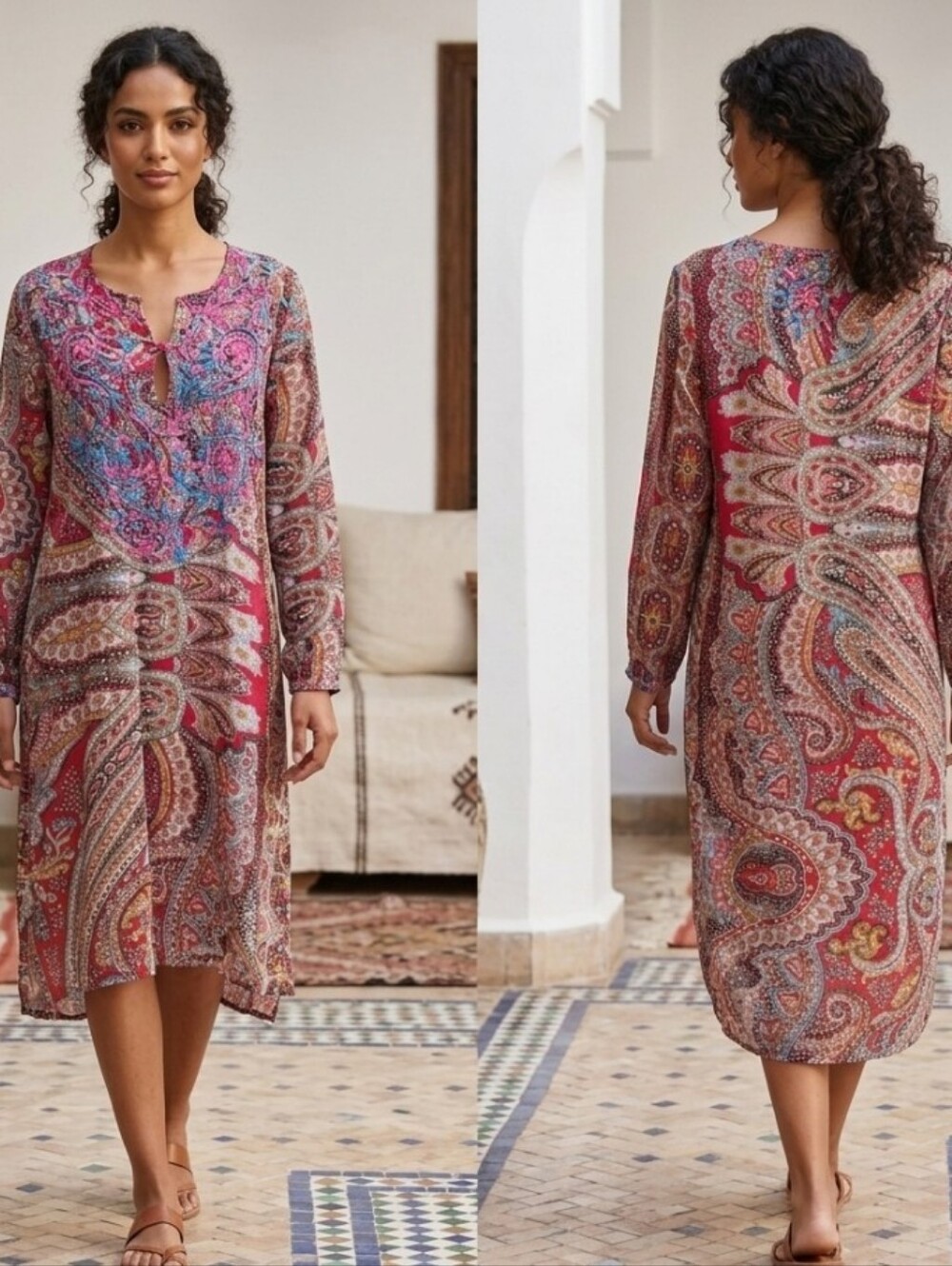 Embroidered Moraccan Tunic Coverup S RAJ semi-sheer Made In India